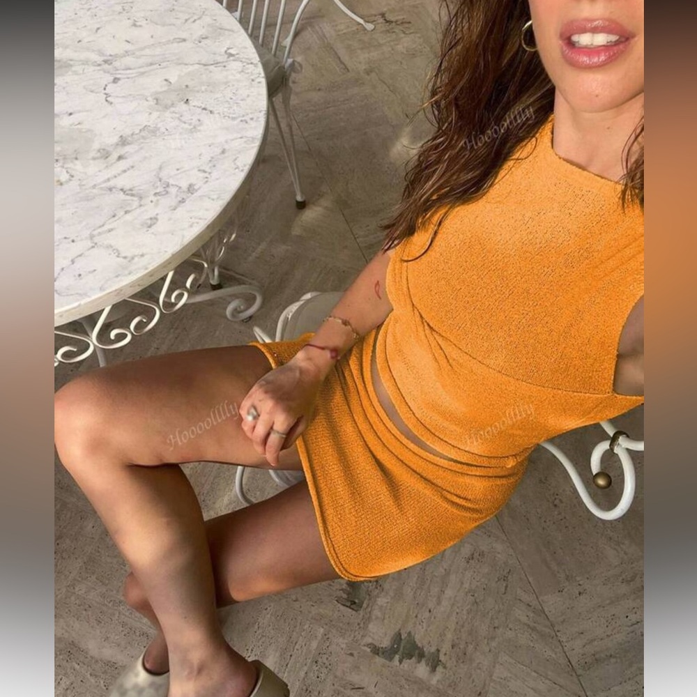 NEW Amazon Orange Sleeveless Knit 2 Piece Set Size S - Picture 5 of 12